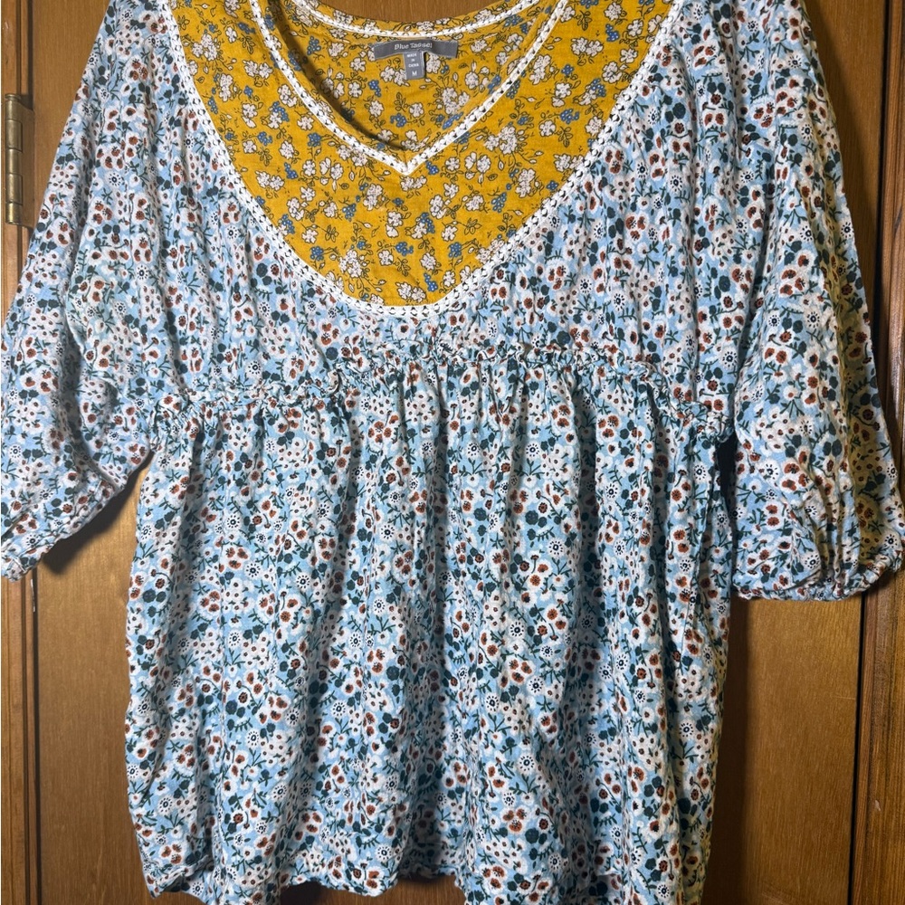 Blue Puff Sleeve Smocked Top - Picture 2 of 5